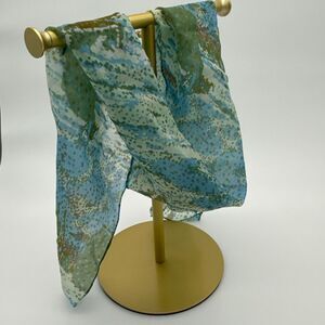 Vintage 1980s Abstract Chiffon Scarf 60x10.5 Blue Green Semi Sheer Long Bow Styl